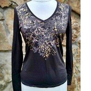 Tahari long sleeves gold embellished T-shirt, Sz M